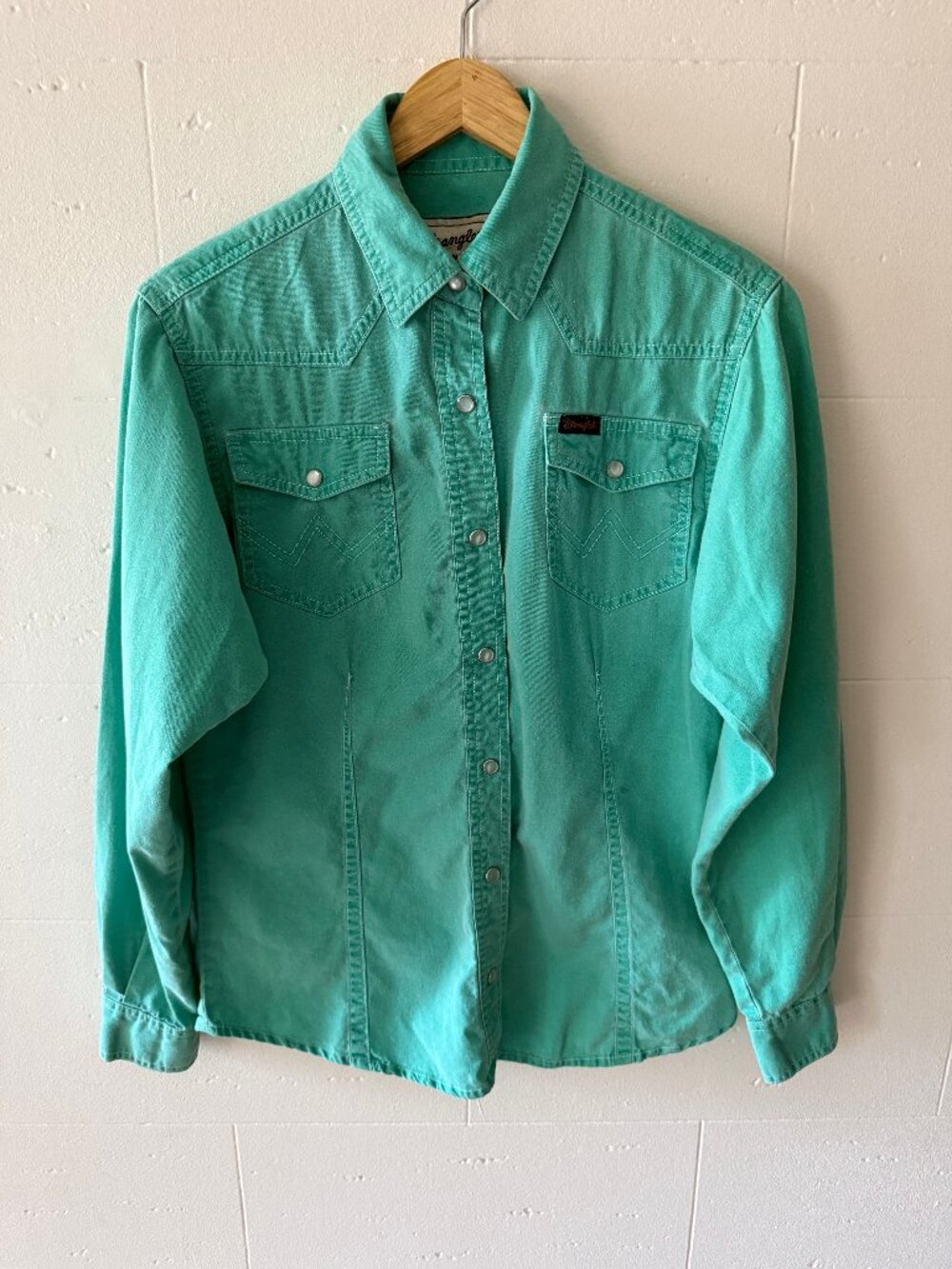 Wrangler | Vintage 80s Green Western Wear Button Down Top | Small